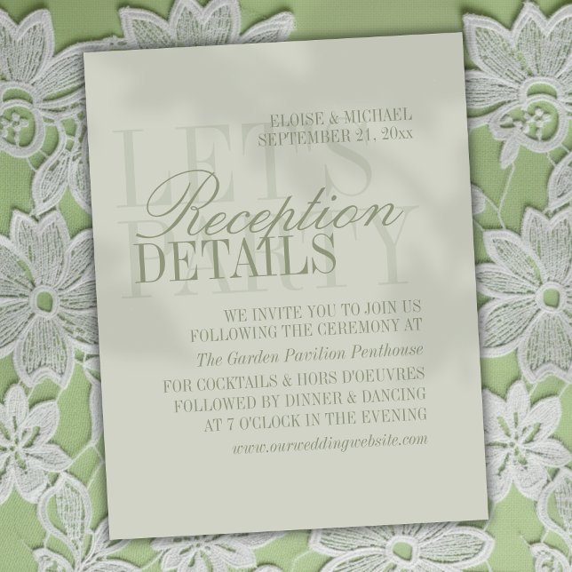 Carte D'accompagnement Modern Script Sage Green Wedding Details (Invite guest to plan join the reception of your big day with this Modern Script Sage Green Card!)