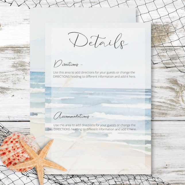 Carte D'accompagnement Modern Seaside Watercolor Beach Détails de mariage (Modern Seaside Watercolor Beach Wedding Details Enclosure Card)