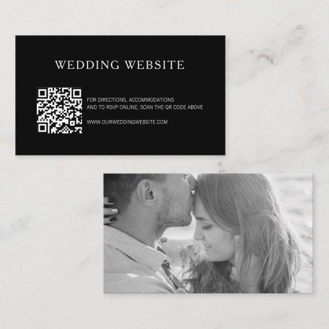 Carte D'accompagnement Modern Simple Photo Black QR Code Site Web Mariage (Devant / Derrière)