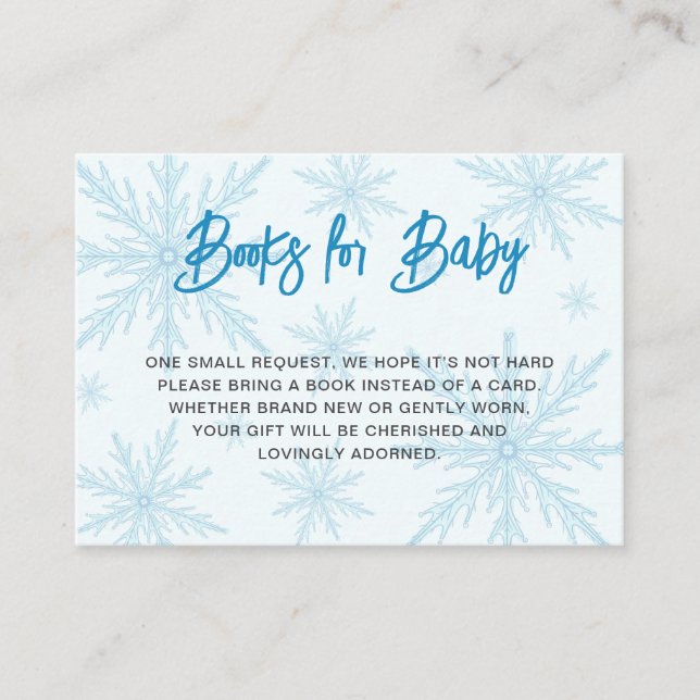 Carte D'accompagnement Modern Snowflakes Boy Baby Shower Book Request (Devant)