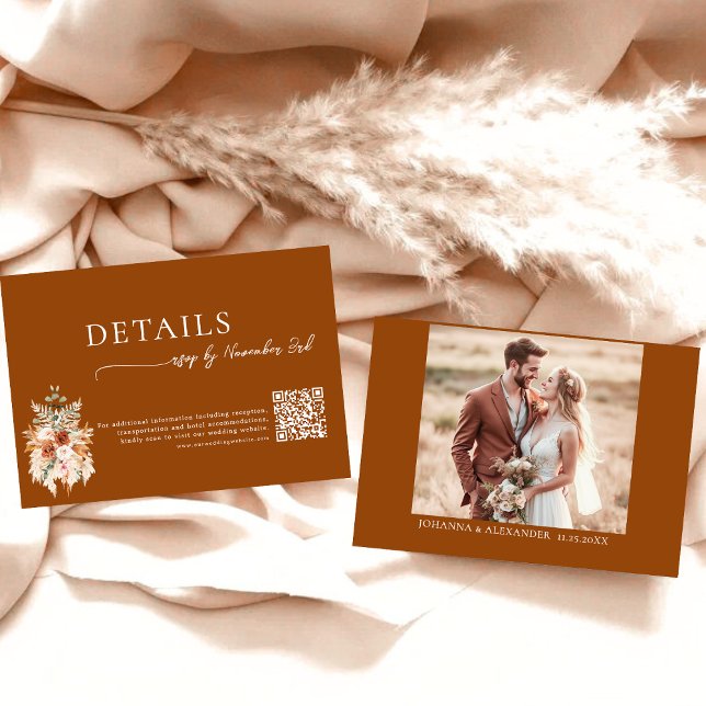 Carte D'accompagnement Modern Terracotta Boho QR Code Wedding Details  (Créateur téléchargé)