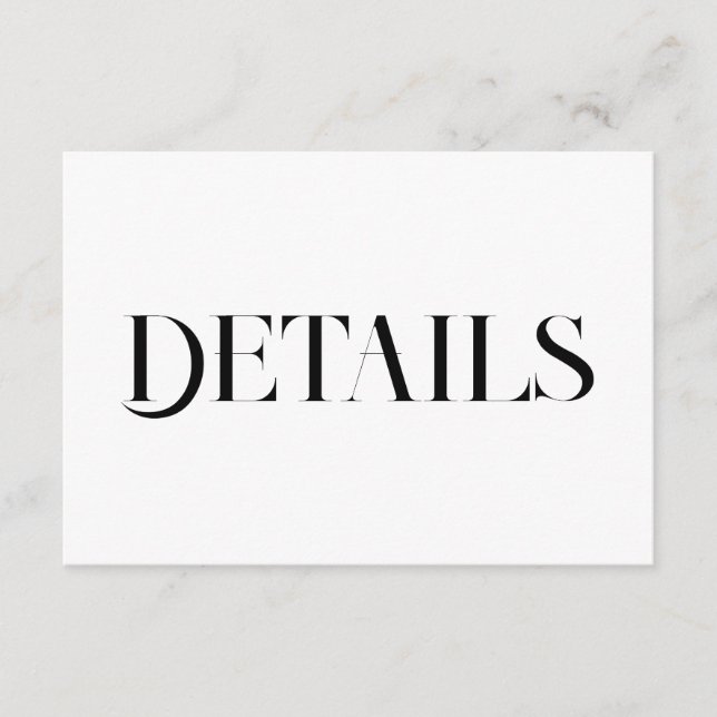 Carte D'accompagnement Modern Wedding Details | Minimalist Black & White (Devant)