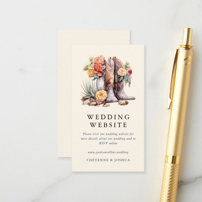 Carte D'accompagnement Modern Western Boho Wedding Website (Devant/Arrière en situation)