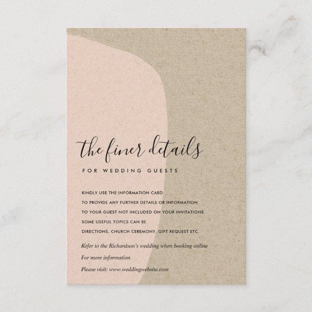 CARTE D'ACCOMPAGNEMENT MODERNE ABSTRAIT KRAFT BLUSH PEACH MARIAGE DÉTAIL (Devant)