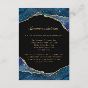 Carte D'accompagnement Moderne Blue Gold Foil Agate Mariage Hébergements