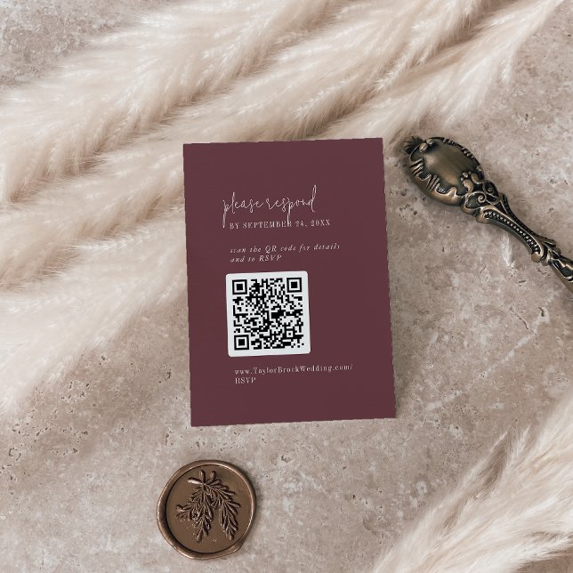 Carte D'accompagnement Moderne Chic Automne Bourgogne QR Code RSVP (Créateur téléchargé)