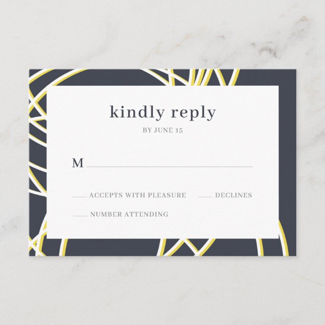 Carte D'accompagnement Moderne Chic Elegant Bleu Jaune Mariage RSVP (Devant)