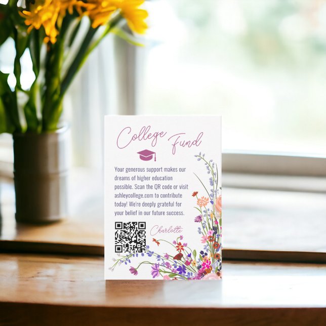 Carte D'accompagnement Moderne chic fleurs sauvages script de la graduati (Modern chic wild flowers script fund graduation enclosure card)