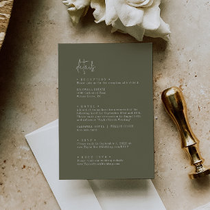 Carte D'accompagnement Moderne Chic Olive Green Détails du Mariage