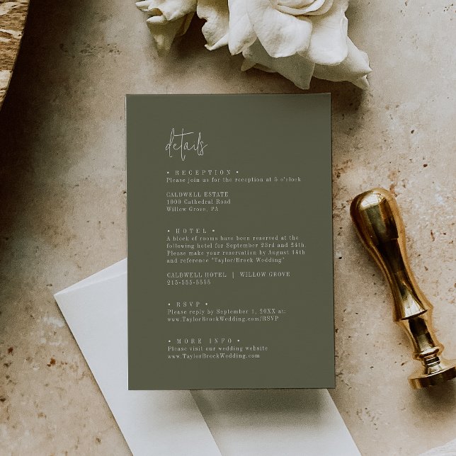 Carte D'accompagnement Moderne Chic Olive Green Détails du Mariage (Créateur téléchargé)
