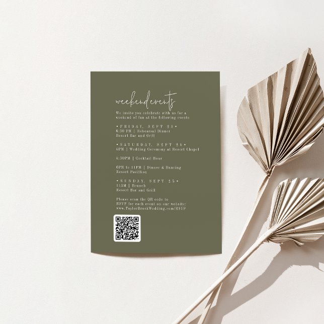 Carte D'accompagnement Moderne Chic Olive Green Mariage Événements Week-e (Créateur téléchargé)