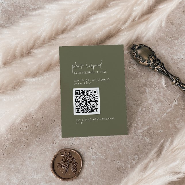 Carte D'accompagnement Moderne Chic Olive Green QR Code RSVP (Créateur téléchargé)