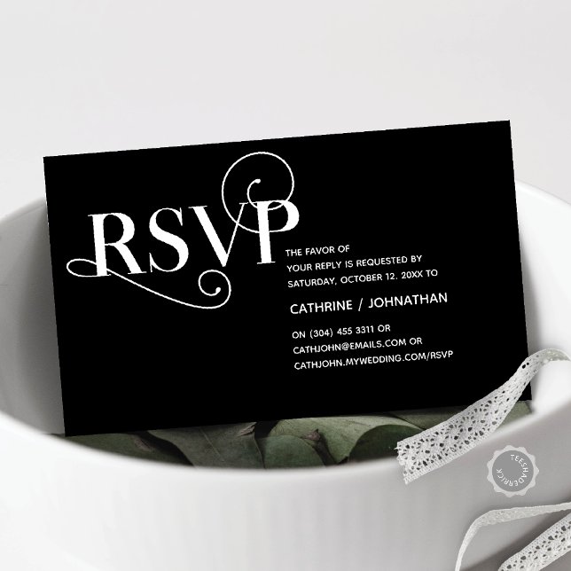 Carte D'accompagnement Moderne Classieux, Réponse de Mariage, Répondre, R (Elegant Classy, Invitation RSVP respond Enclosure Card, in Classy Black and White themed)