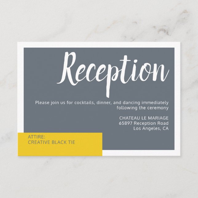 Carte D'accompagnement Moderne Contemporain gris & jaune mariage minimal (Devant)