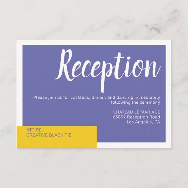 Carte D'accompagnement Moderne Contemporain violet jaune mariage minimal (Devant)