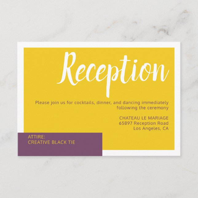 Carte D'accompagnement Moderne Contemporain violet jaune mariage minimal (Devant)