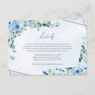 Carte D'accompagnement Moderne douce pastel bleu fleurs détails argent