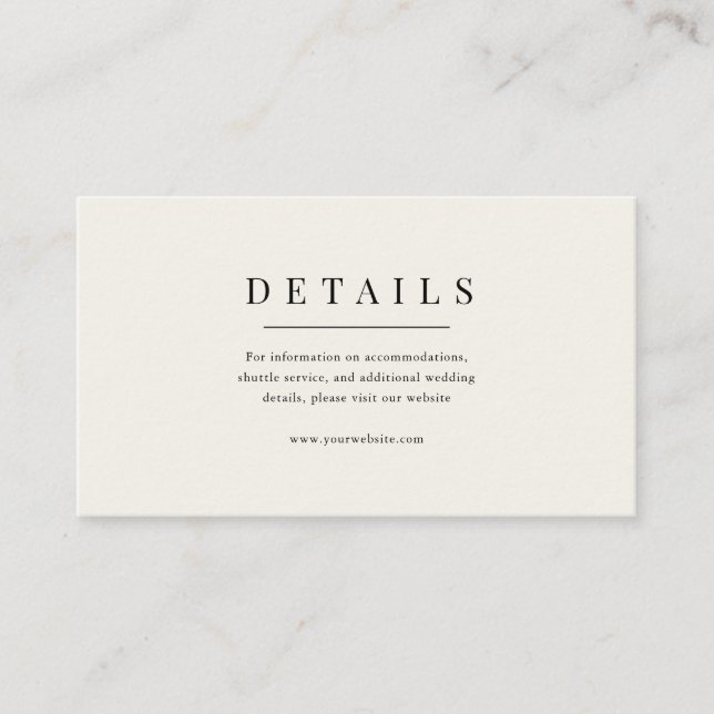 Carte D'accompagnement Moderne & Elégant Beige Mariage Détails (Devant)