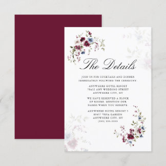 Carte D'accompagnement Moderne Elegant Bourgogne Floral Détails Mariage