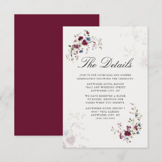 Carte D'accompagnement Moderne Elegant Bourgogne Floral Détails Mariage