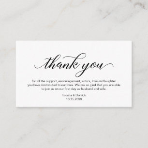 Carte D'accompagnement Moderne Elegant calligraphie noire Mariage Merci