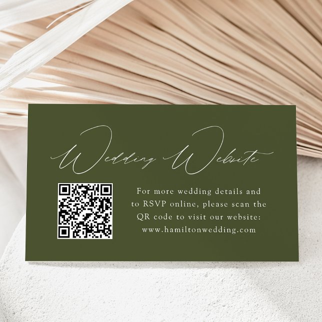 Carte D'accompagnement Moderne Elegant Olive Green Site Mariage QR Code (Créateur téléchargé)
