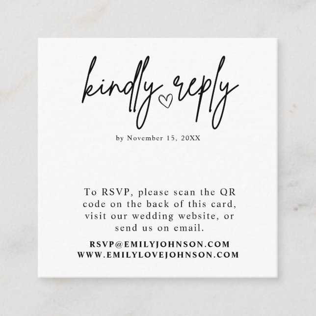 Carte D'accompagnement Moderne Élégant romantique QR Code Mariage RSVP (Devant)