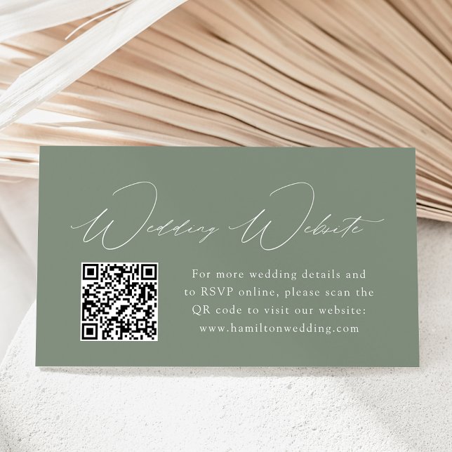 Carte D'accompagnement Moderne Elegant Sage Green Site Mariage QR Code (Créateur téléchargé)