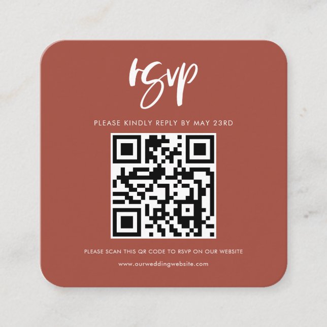 Carte D'accompagnement Moderne élégante brique brûlée QR code réponse RSV (Devant)