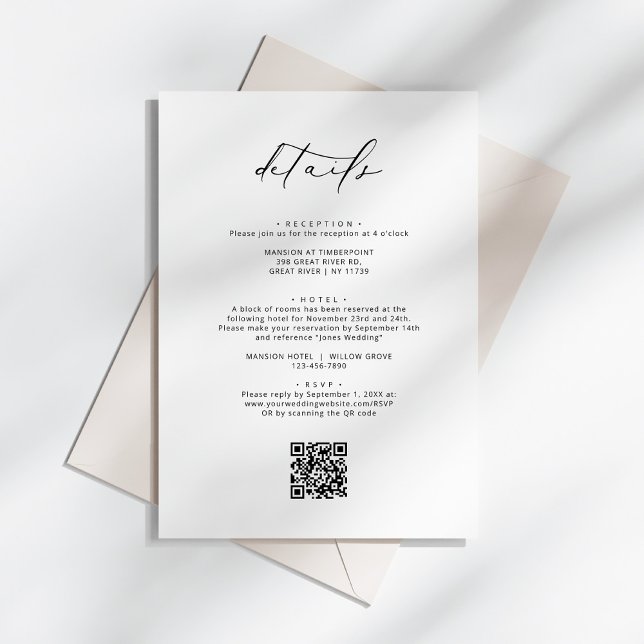 Carte D'accompagnement Moderne élégante calligraphie Détails Mariage (Créateur téléchargé)