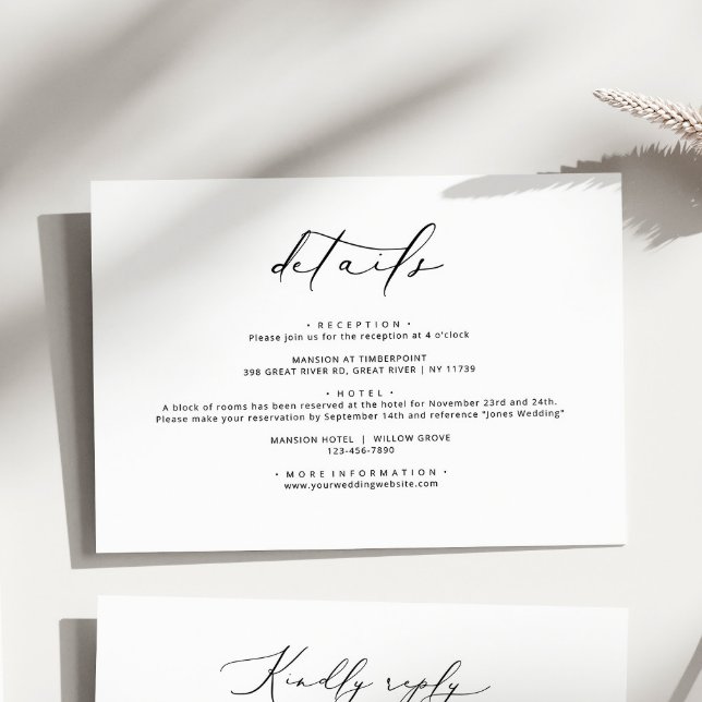 Carte D'accompagnement Moderne élégante calligraphie Détails Mariage (Créateur téléchargé)