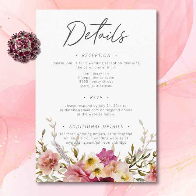 Carte D'accompagnement Moderne Elégante prairie Meadow Floral Blanc Maria (Modern Elegant Summer Meadow Floral White Wedding Enclosure Card)