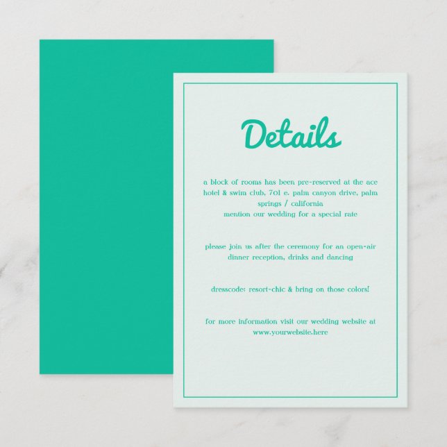 Carte D'accompagnement Moderne Gras Emerald Mint Green Retro Vibes Mariag (Devant / Derrière)