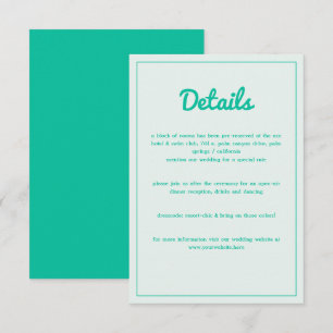 Carte D'accompagnement Moderne Gras Emerald Mint Green Retro Vibes Mariag