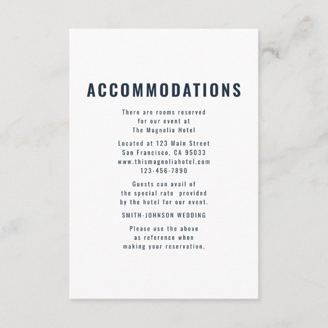 Carte D'accompagnement Moderne + Hébergement Mariage minimaliste (Devant)