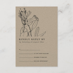 CARTE D'ACCOMPAGNEMENT MODERNE KRAFT LINE DESSIN MARIAGE FLORAL RSVP
