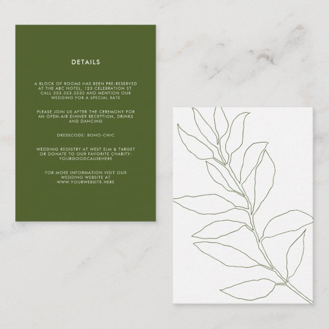 Carte D'accompagnement Moderne Moss Green Botanical Floral Mariage (Devant / Derrière)