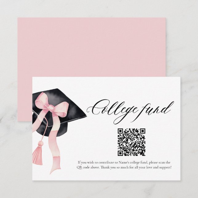 Carte D'accompagnement Moderne Pink Bow QR Code College Fund Graduation (Devant / Derrière)