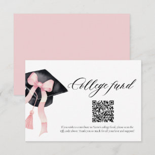 Carte D'accompagnement Moderne Pink Bow QR Code College Fund Graduation