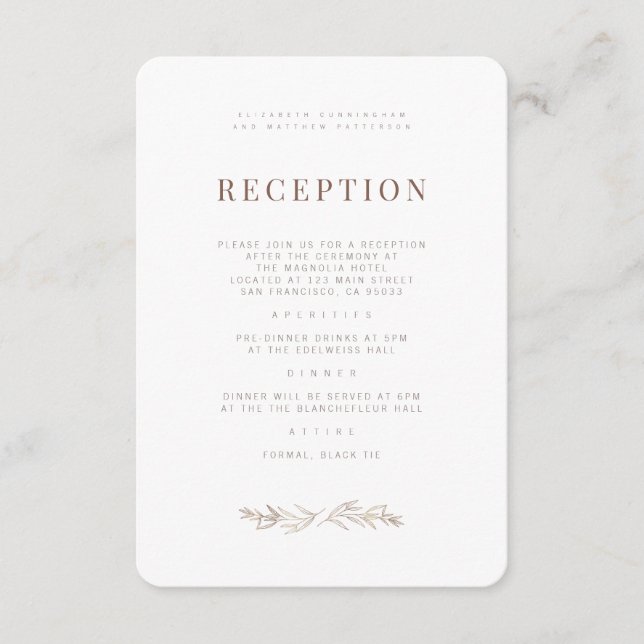 Carte D'accompagnement Moderne + Réception De Mariage De Foliage Minimali (Devant)