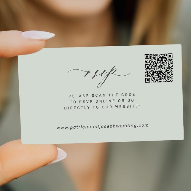 Carte D'accompagnement Moderne sauge vert QR code mariage RSVP mini (Créateur téléchargé)