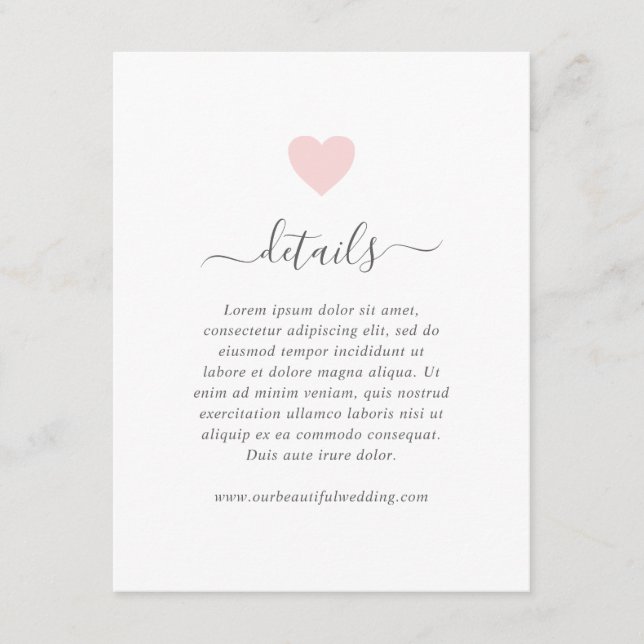 Carte D'accompagnement Moderne Simple Cute Rose Coeur Détails Mariage (Devant)