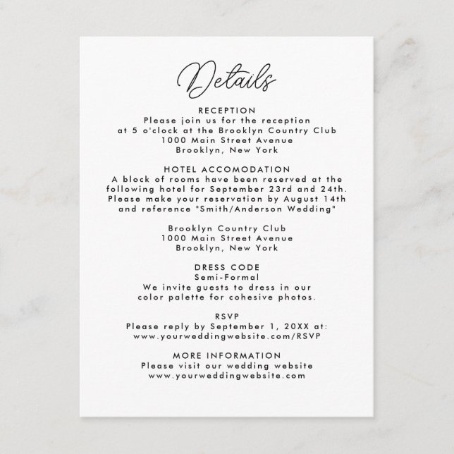 Carte D'accompagnement Moderne Simple Minimal Site Web Mariage RSVP Détai (Devant)