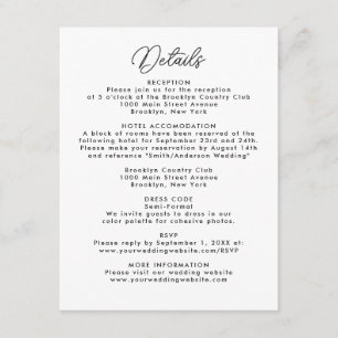 Carte D'accompagnement Moderne Simple Minimal Site Web Mariage RSVP Détai
