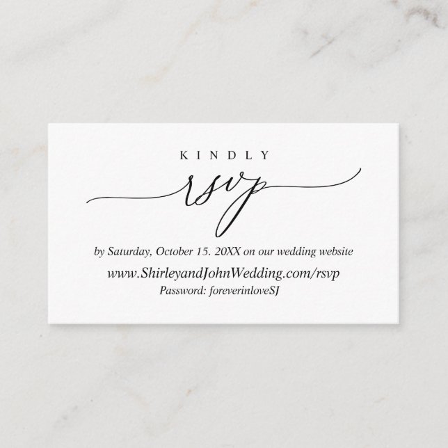 Carte D'accompagnement Moderne Simple Noir Calligraphie, en ligne RSVP (Devant)