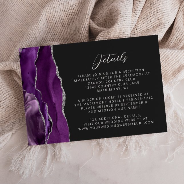 Carte D'accompagnement Moderne violet argenté Ardoise Détails du Mariage (Créateur téléchargé)