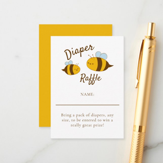Carte D'accompagnement Mommy to Bee Baby shower Déchets Raffle Jeu (Devant/Arrière en situation)