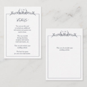 Carte D'accompagnement Monogram Navy Blue Floral Frontière Détails du Mar