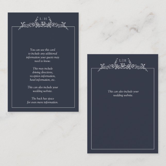 Carte D'accompagnement Monogram Navy Blue Floral Frontière Détails du Mar (Devant / Derrière)