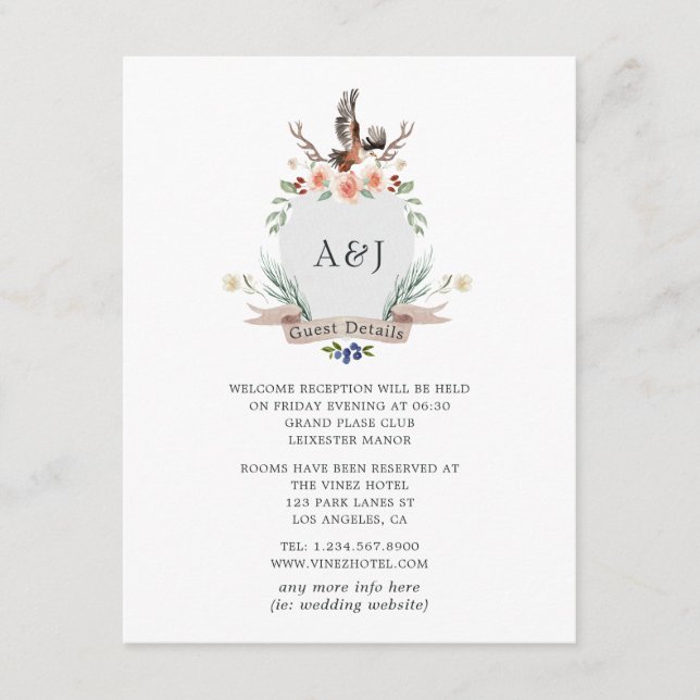 Carte D'accompagnement Monogram Woodland Crest Mariage Détails au sujet d (Devant)
